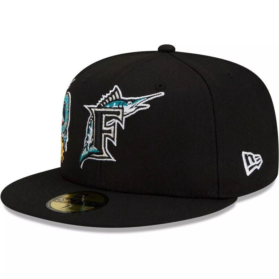 New Era Florida Marlins Hat 59fifty MLB Black City Cluster Fitted Cap Mens