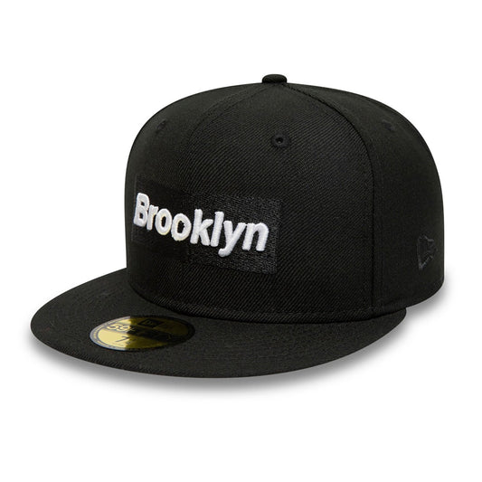Brooklyn Nets Wordmark NBA Borough Of Neighbourhoods Black 59FIFTY Fitted Cap
